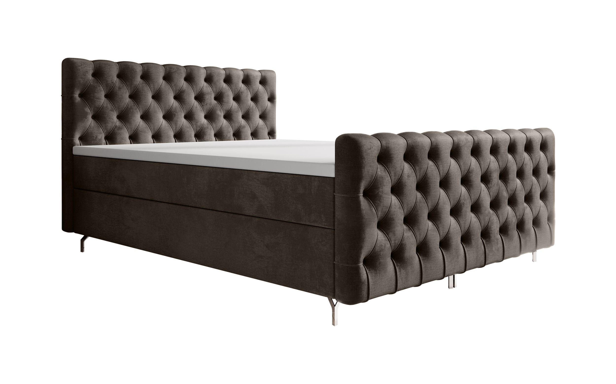 BOXBETT CHESTER 180x200, mit Matratze H3, Bonell und Topper, Monolith 15 - Braun, Holz/Textil (180/200cm) - Bedante