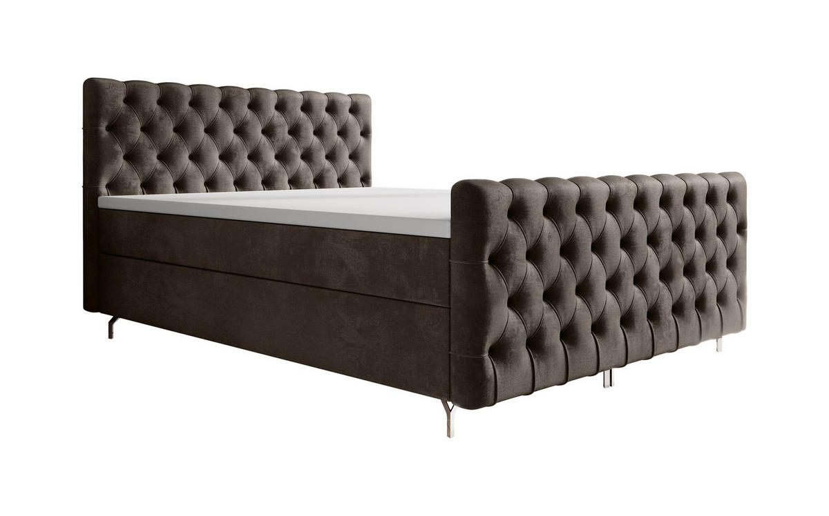 BOXBETT CHESTER 200x200, mit Matratze H3, Bonell und Topper, Monolith 15 - Braun, Holz/Textil (200/200cm) - Bedante