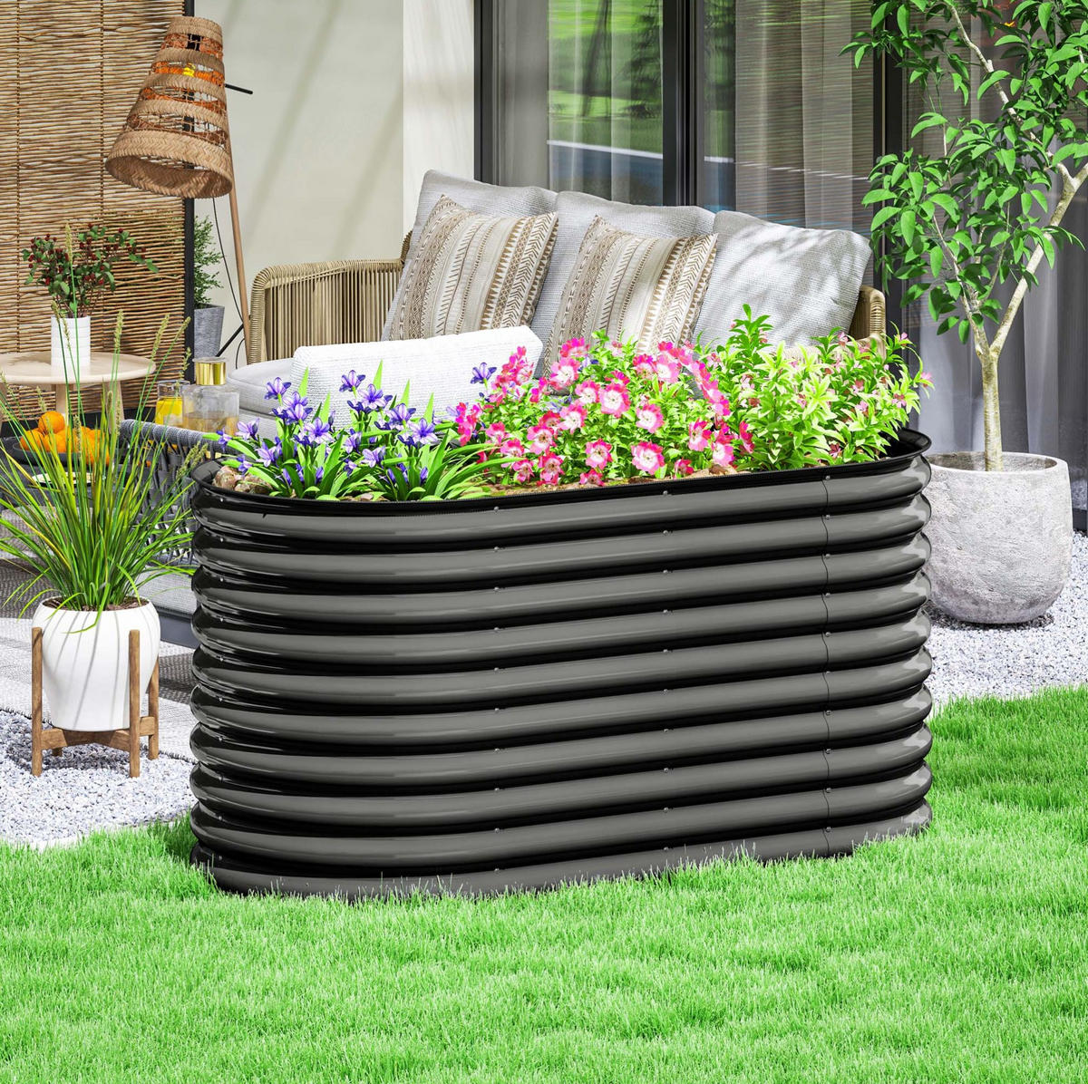 BLUMENKASTEN aus Stahl 160x80x80 cm in Dunkelgrau mit flexiblem Stecksystem - Dunkelgrau, Metall (80/80/160cm) - Modfu