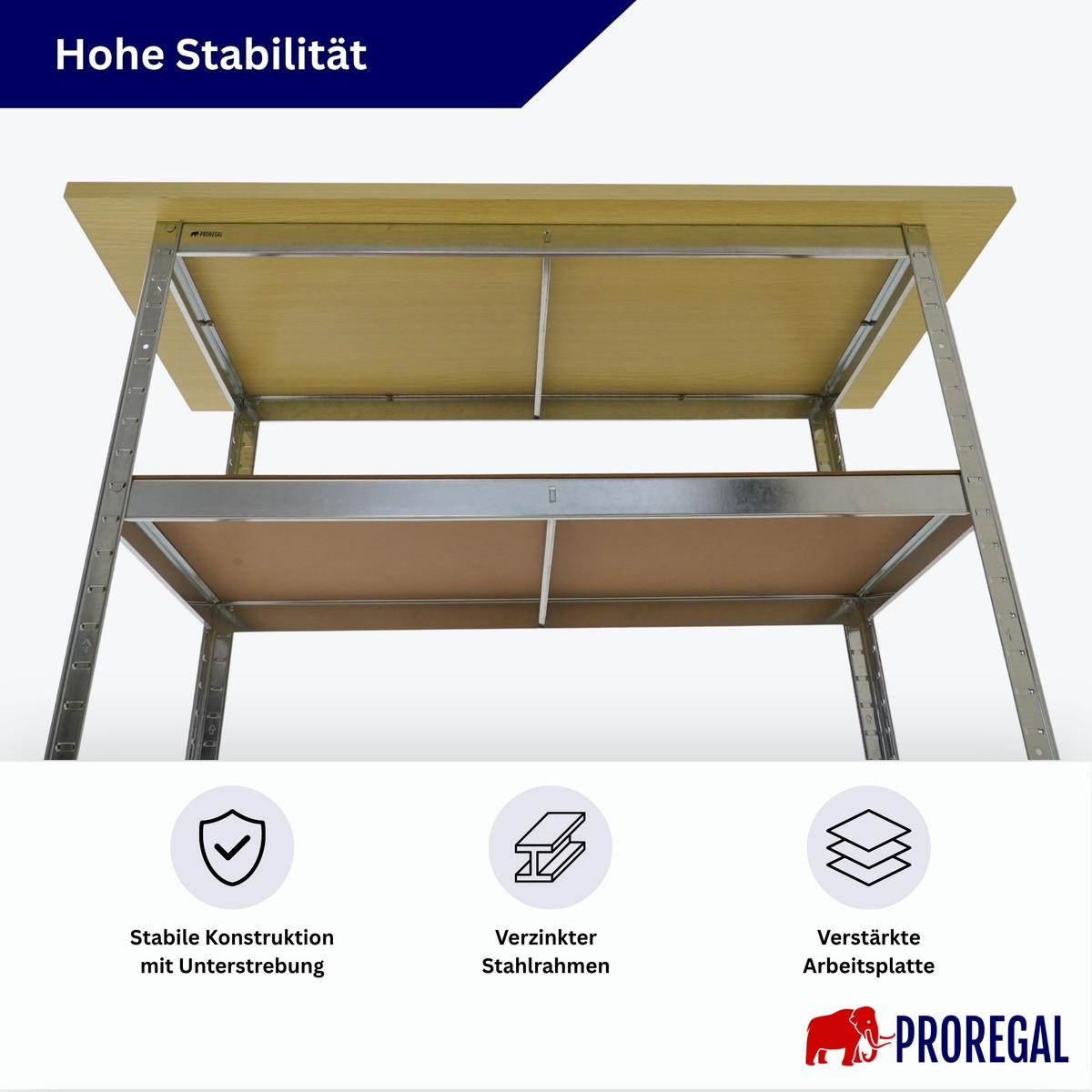 PROFI Werkbank TAURUS 1 Tischplatte + 2 Fachböden HxBxT 120x60x25cm Verzinkt - Zinkfarben, Metall (120/92.5/60cm) - PROREGAL