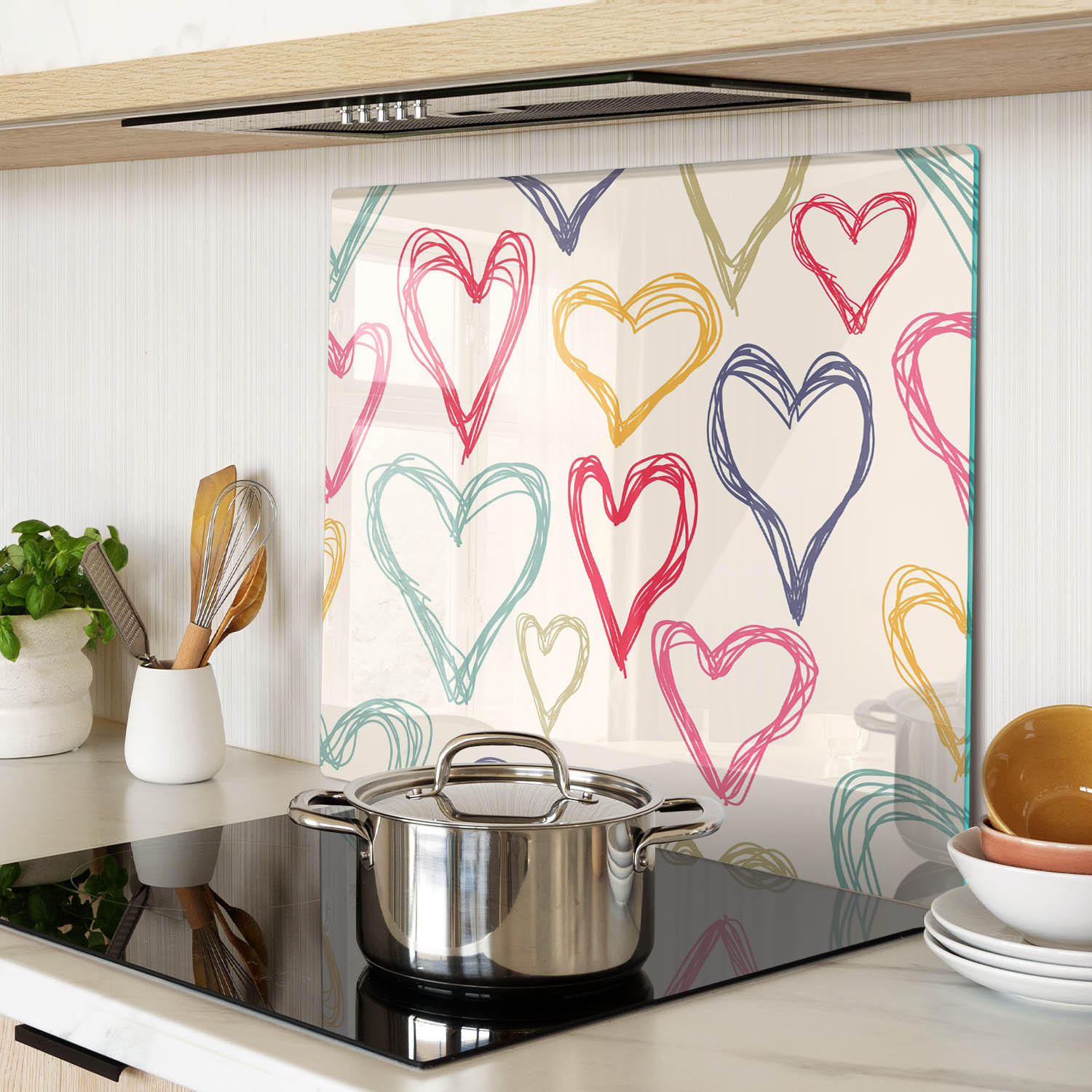 GLASPLATTE 60x52 cm Bunte Herzen - Multicolor, Glas (60/0.4/52cm) - TULUP