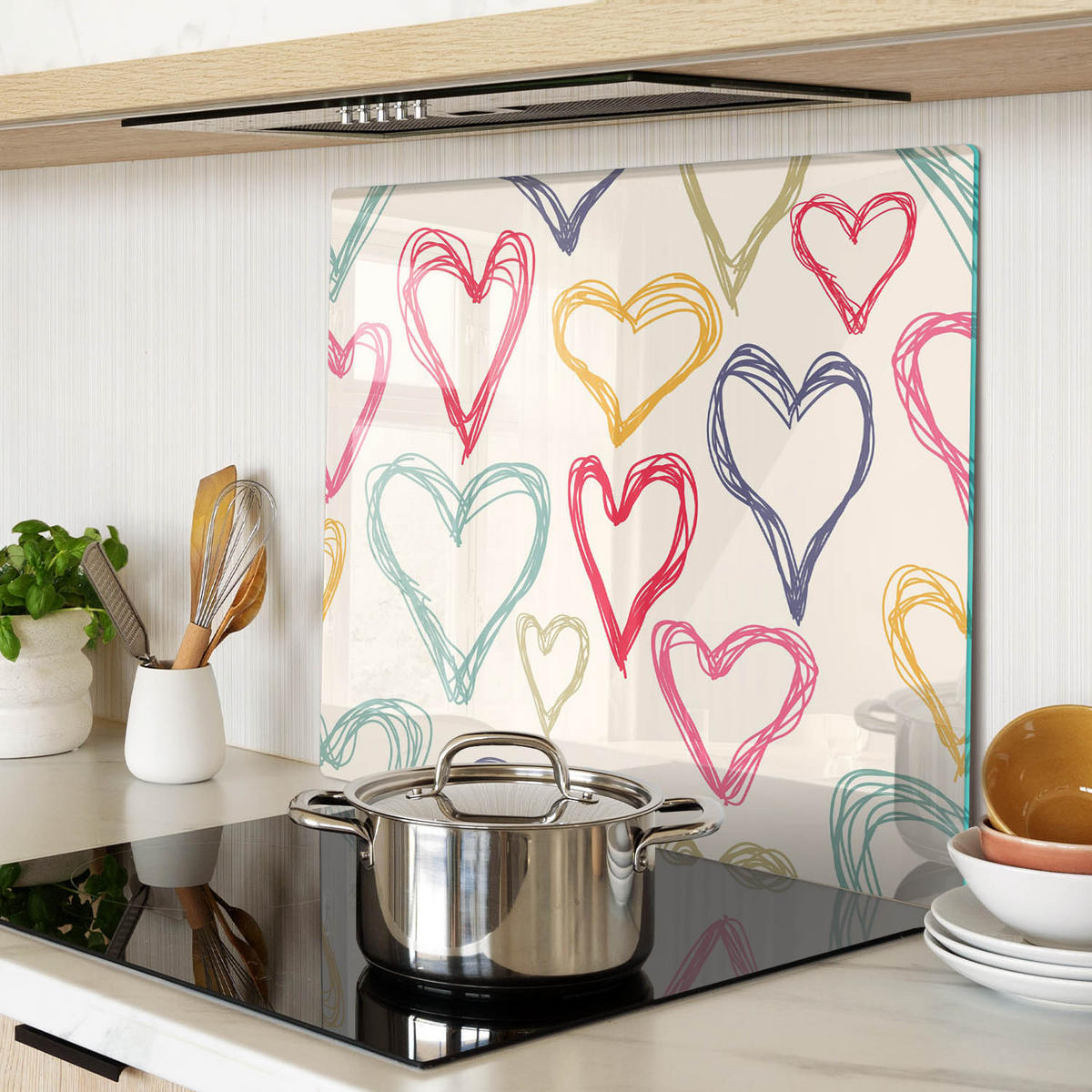 GLASPLATTE 60x52 cm Bunte Herzen - Multicolor, Glas (60/0.4/52cm) - TULUP
