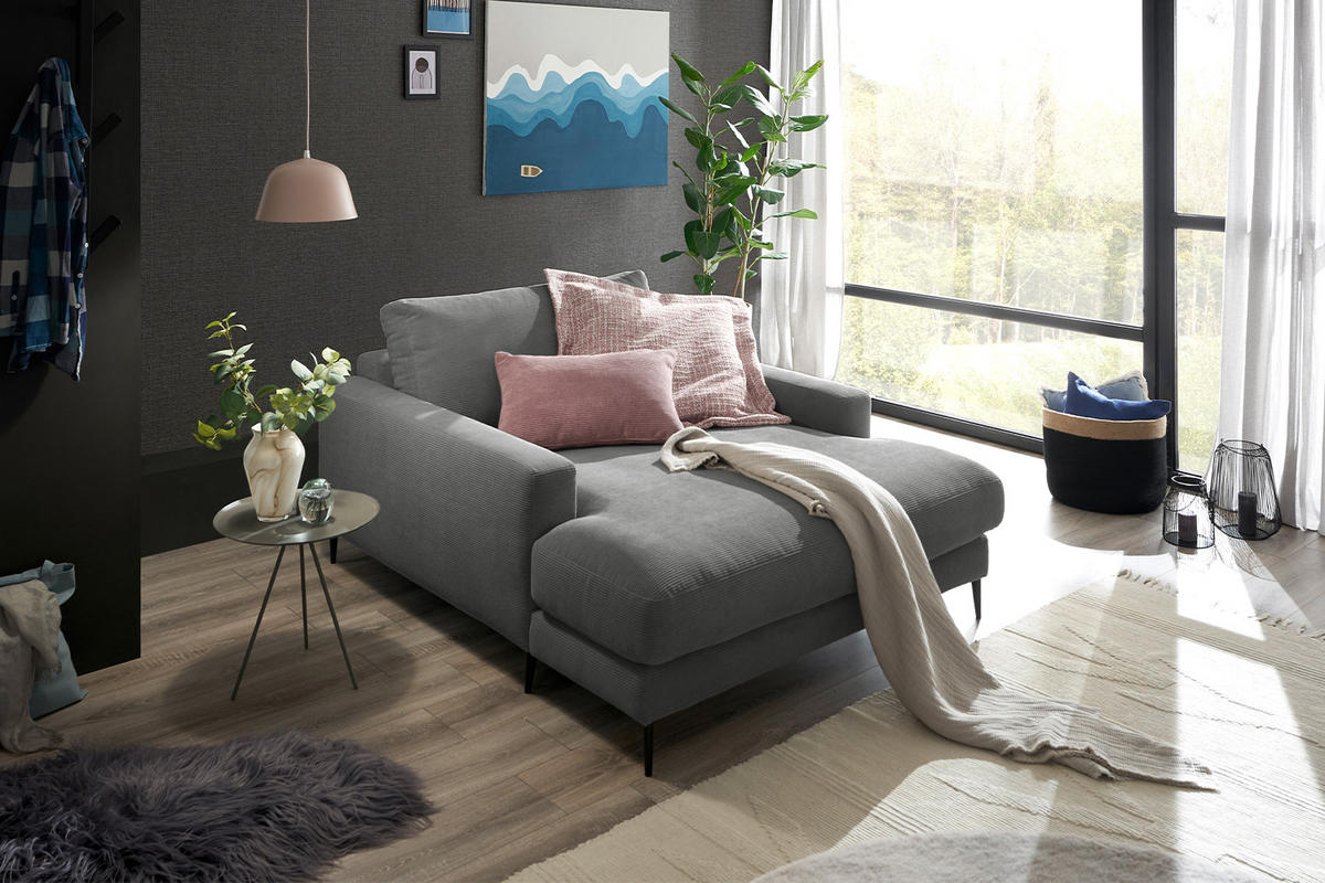 LONGSEAT CARA Anthrazit Cord - Anthrazit/Schwarz, Textil/Metall (132/84/170cm) - KAWOLA