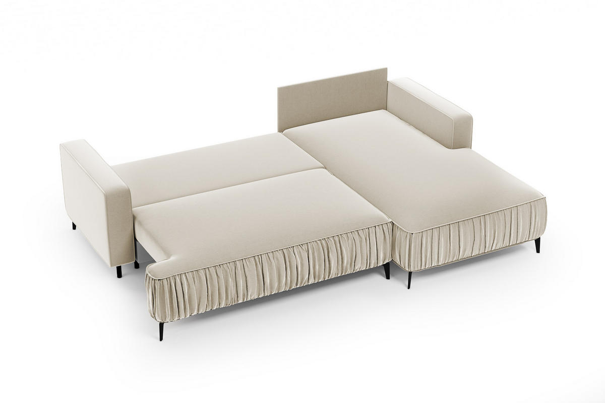 ECKSOFA Glanz rechts – Beige, mit Schlaffunktion und Bettkasten - Beige, Textil (268/177cm)