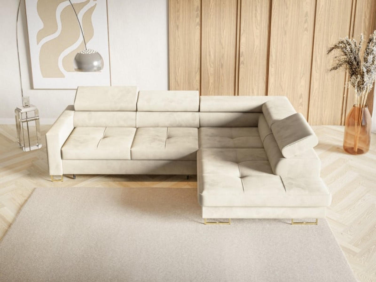 ECKSOFA Gold MERY Mit Verstellbaren Kopfstützen Rechts Ausziehbar - Ecru/Goldfarben, Textil (200/250cm) - Sepro Meble