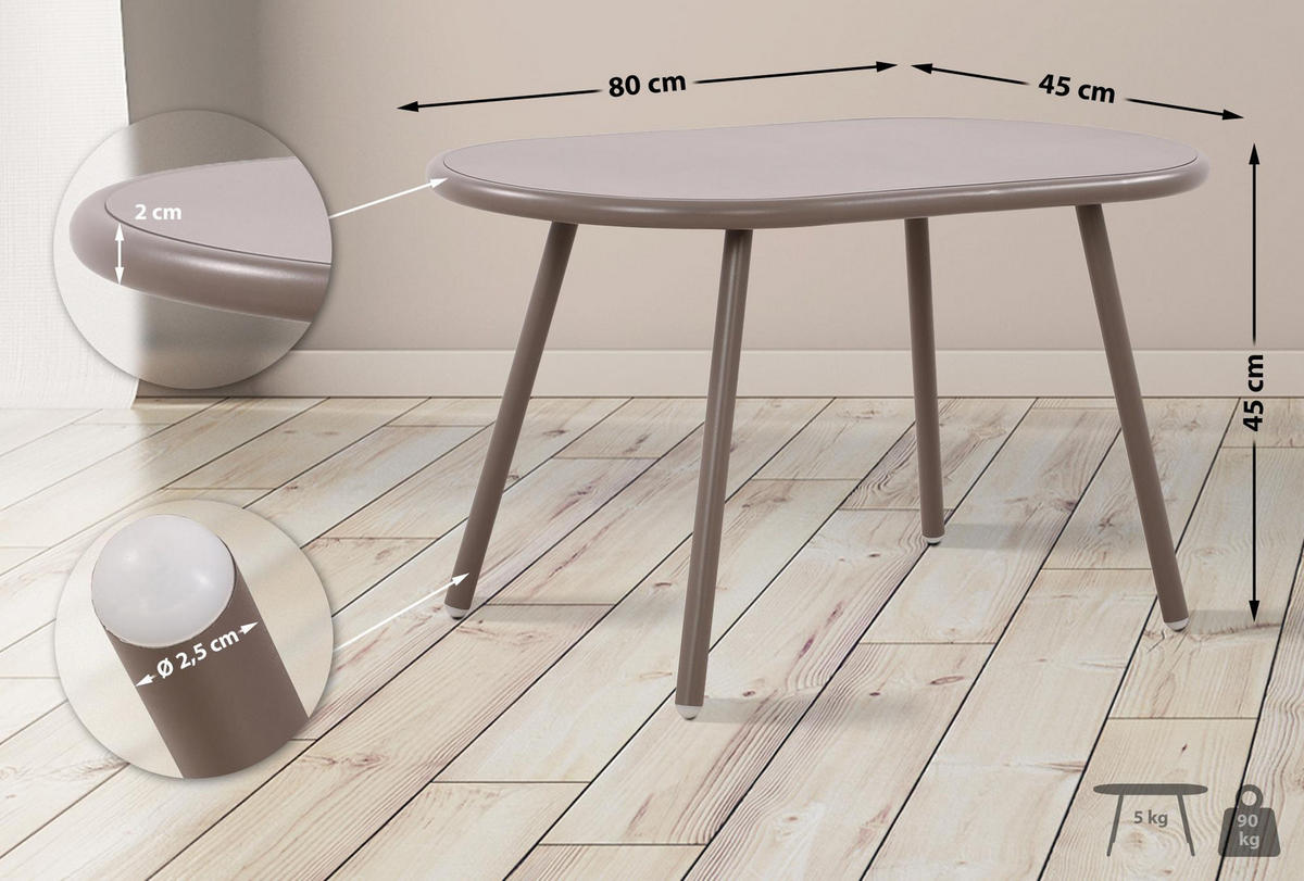 COUCHTISCH oval 80/45/45 cm Kunststoff taupe - Taupe, Kunststoff/Metall (45/80/45cm) - CLP
