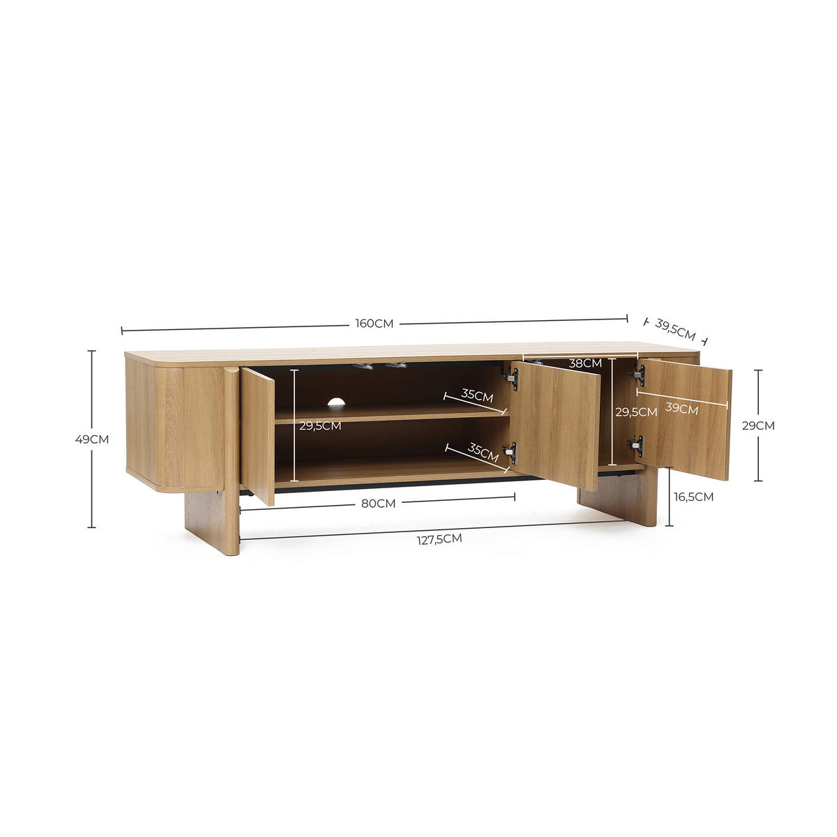 TV-SCHRANK Modern im Lowboard-Design,Eichenfarben,Holzoptik | B160 x T40 x H50 cm - Eichefarben, Holz (160/50/40cm) - Hometopia