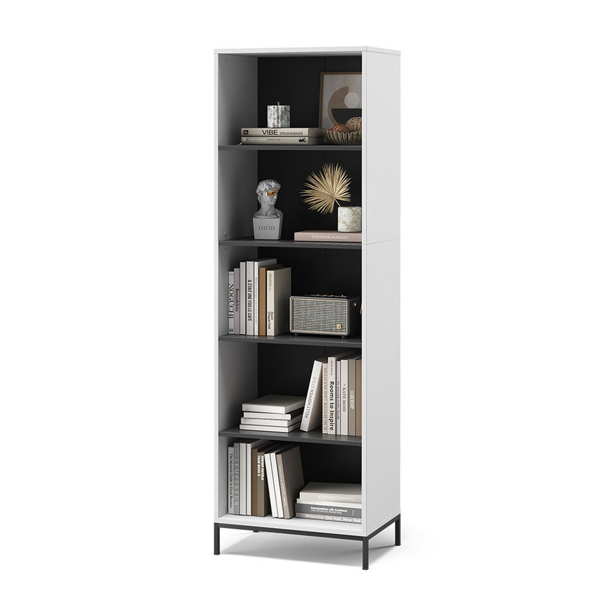BÜCHERREGAL Eliza Weiß 60 x 180 cm mit 5 Fächern - Weiß, Holzwerkstoff (60/180/40cm) - Vicco