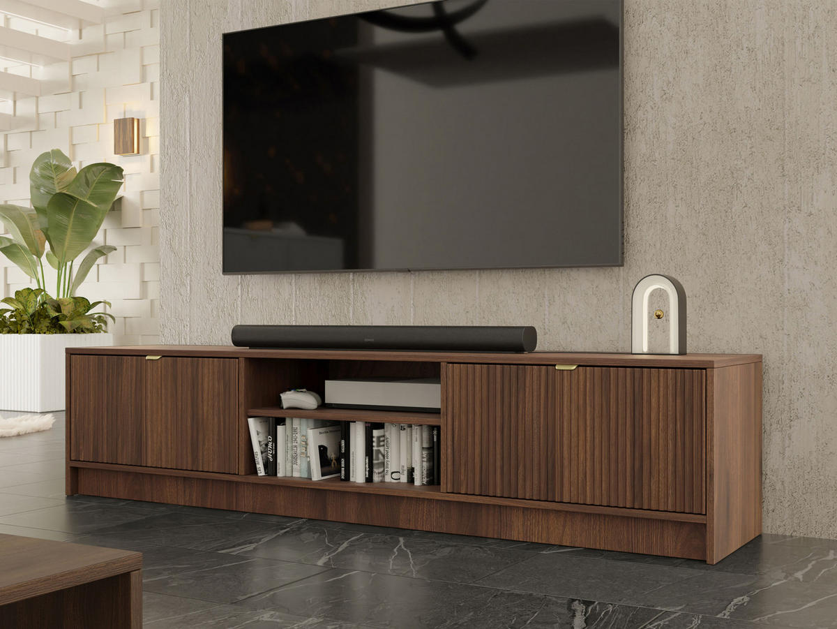 TV-ELEMENT Tireno - Nussbaumfarben/Goldfarben, Holzwerkstoff/Metall (180/40/40cm) - MIRJAN24