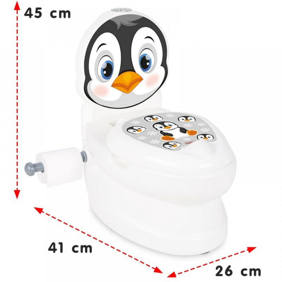 TÖPFCHEN Pinguin 07565 weiß Musik, Licht, Toilettenpapierhalter, Behälter, rutschfeste Basis - Weiß, Kunststoff (27/41cm) - Pilsan