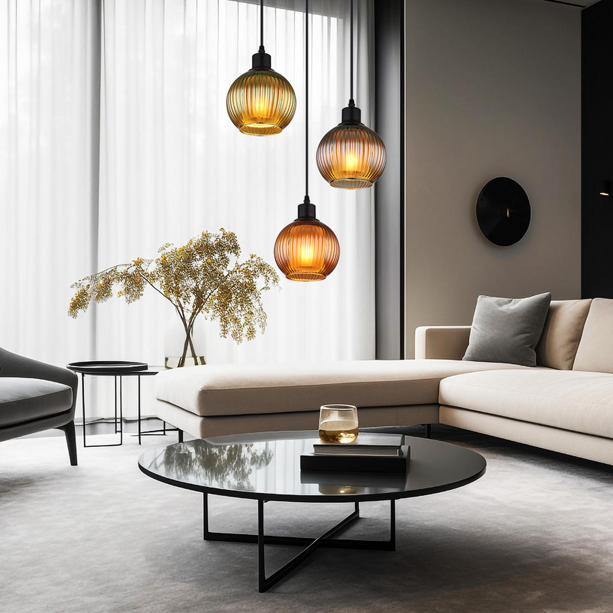 HÄNGELEUCHTE Metall Schwarz-matt ZUMBA - Multicolor, Glas (36/36/120cm) - Globo Lighting