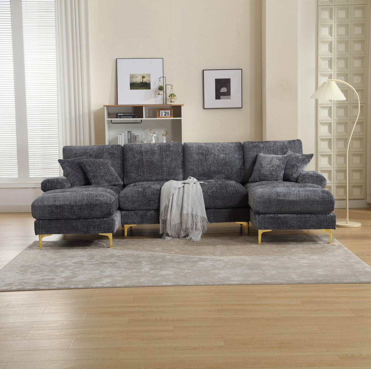 SOFA U-Form mit 2 Liegeflächen 272 x 136 cm Chenille Gray - Grau, Textil (136/88/272cm) - Meubliv