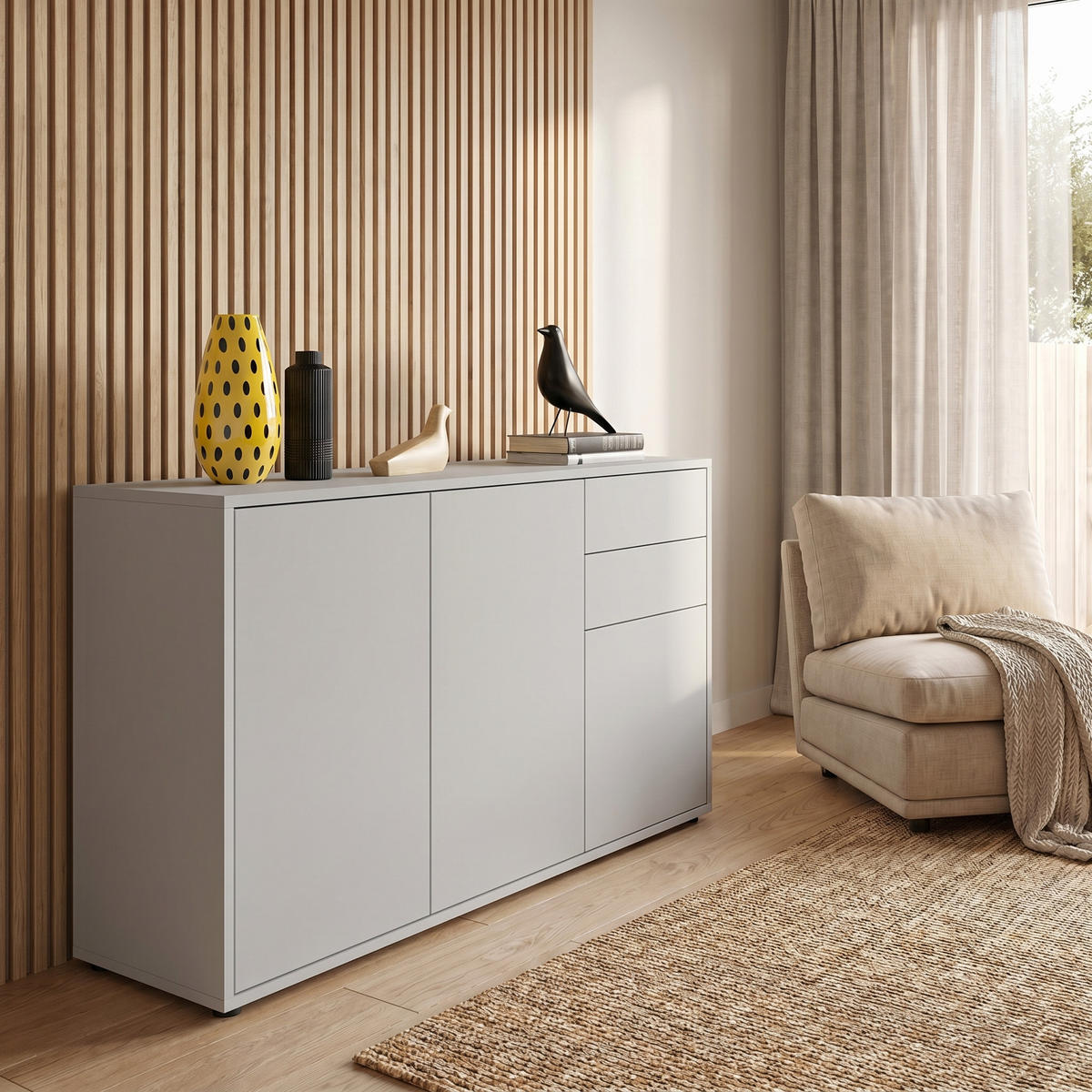 KOMMODE Ben Front in Weiß matt - Weiß, Holzwerkstoff (117/74/36cm) - Vladon
