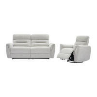 3-SITZER Sofa + elektrischer Relaxsessel - Strukturstoff - Hellgrau - BREVIO - Hellgrau, Textil (91/101/193cm) - Vente-Unique
