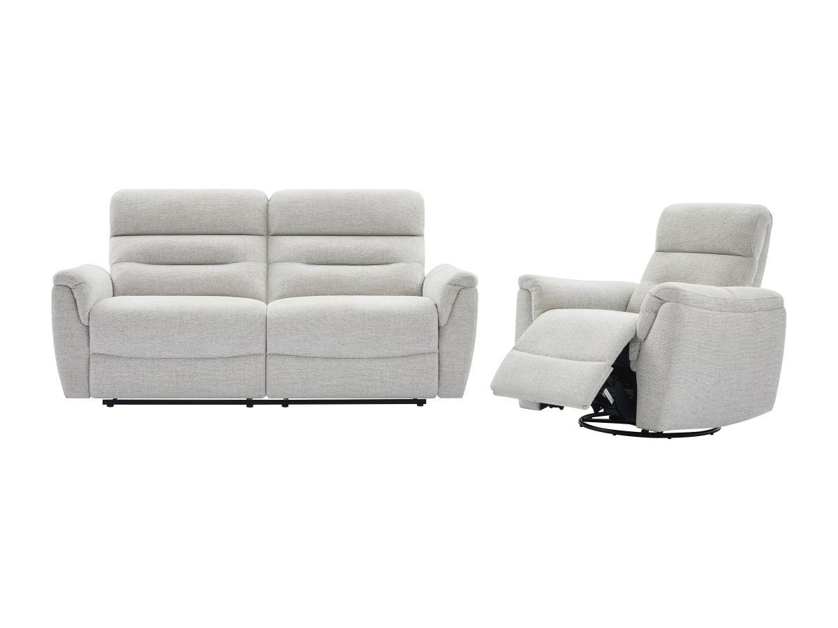 3-SITZER Sofa + elektrischer Relaxsessel - Strukturstoff - Hellgrau - BREVIO - Hellgrau, Textil (91/101/193cm) - Vente-Unique