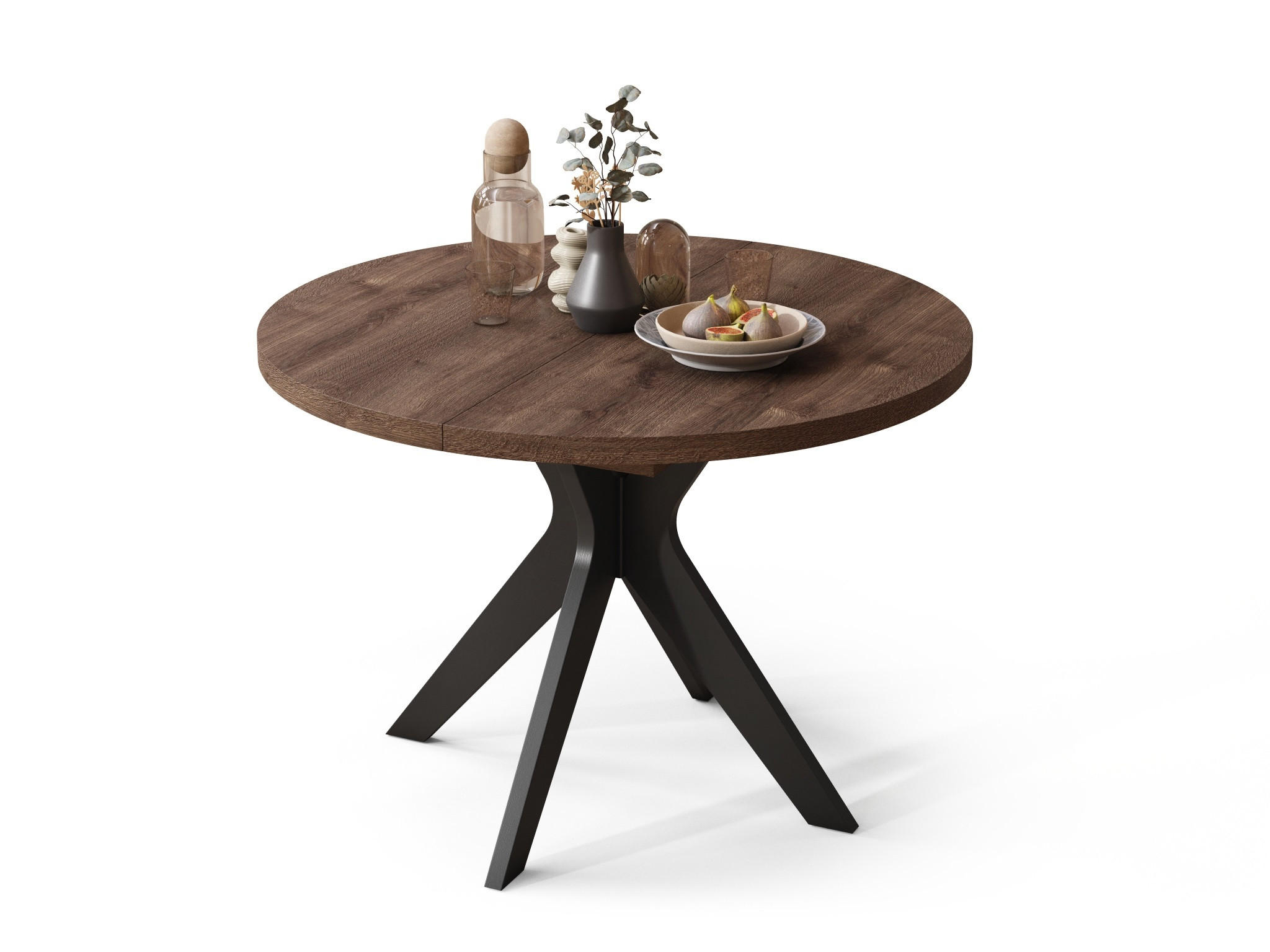 ESSTISCH rund Eiche dunkel - Schwarz matt ausziehbar - Schwarz/Braun, Holzwerkstoff (110/110/77cm) - designimpex