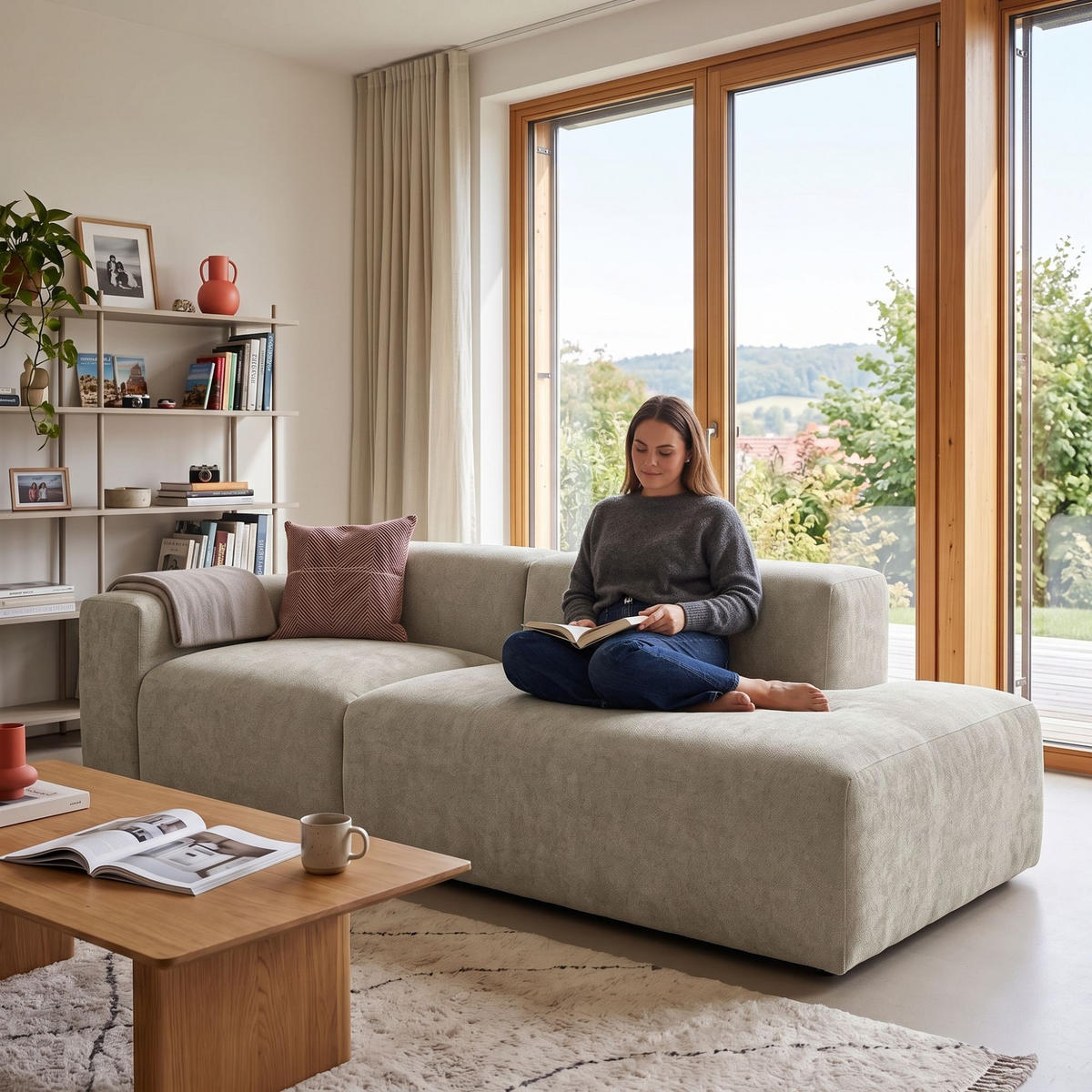 3-SITZER modulares Sofa HEAVEN SET 1 Rechts, Breite 255 cm Webstoff Olivgrün - Schwarz/Olivgrün, Holz/Kunststoff (102/71/255cm) - Muffo