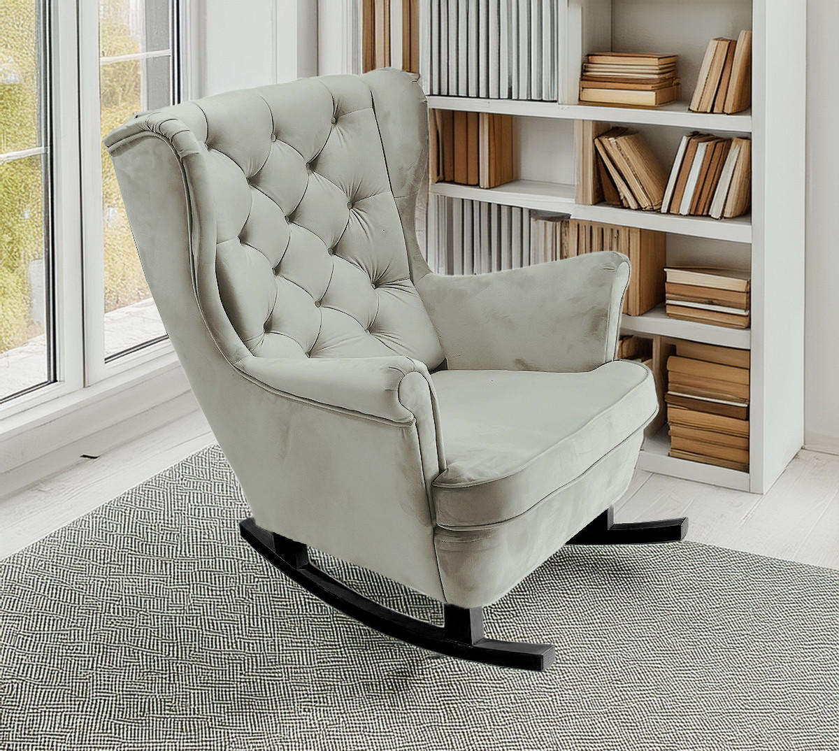 SCHAUKELSESSEL mit gepolstertem Sitz und Armlehnen, 102x81x95 cm, Asche_29856 - Schwarz/Silbereichenfarben, Holz/Textil (81/102/95cm) - DomoHome
