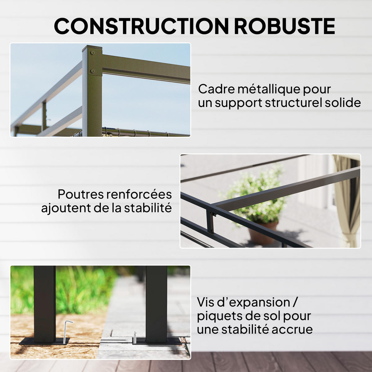 PERGOLA DE-12712 300/300 cm ausziehbar mit 4 Vorhängen UPF30+ Beige - Beige, Metall (295/221/295cm) - ComfortXL