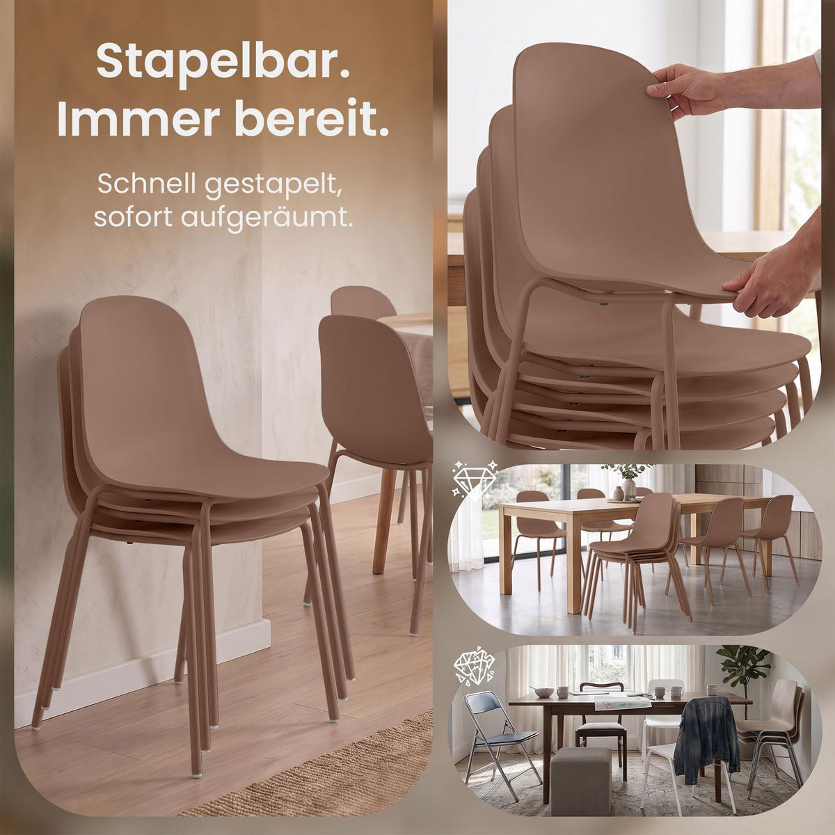 STAPELSTUHL 2 Kunststoff Terracotta - Terracotta, Kunststoff/Metall (51/85/55cm) - CLP