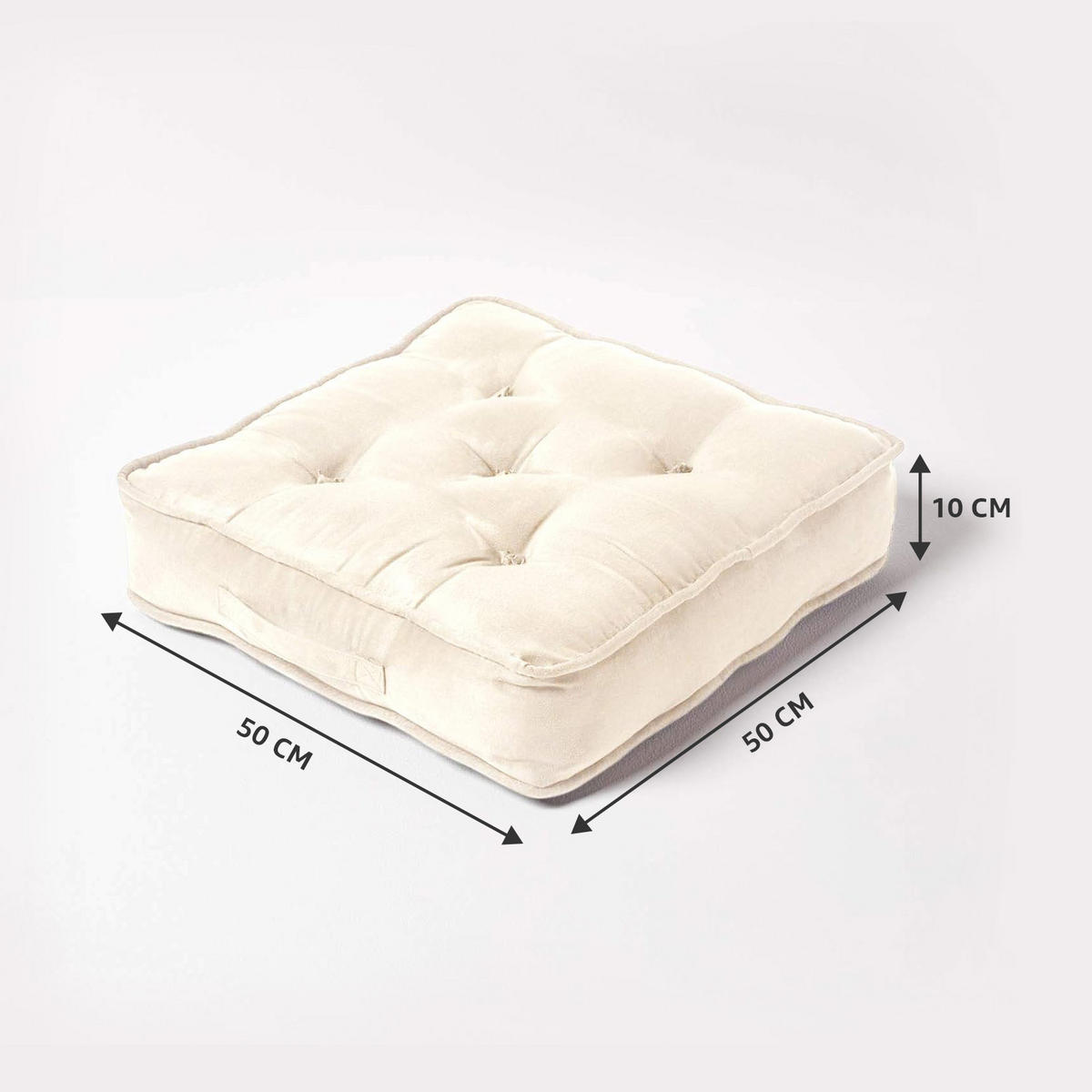SITZKISSEN creme 50/50/10 cm – Sesselkissen, Velours - Creme, Textil (50/50/10cm) - Homescapes