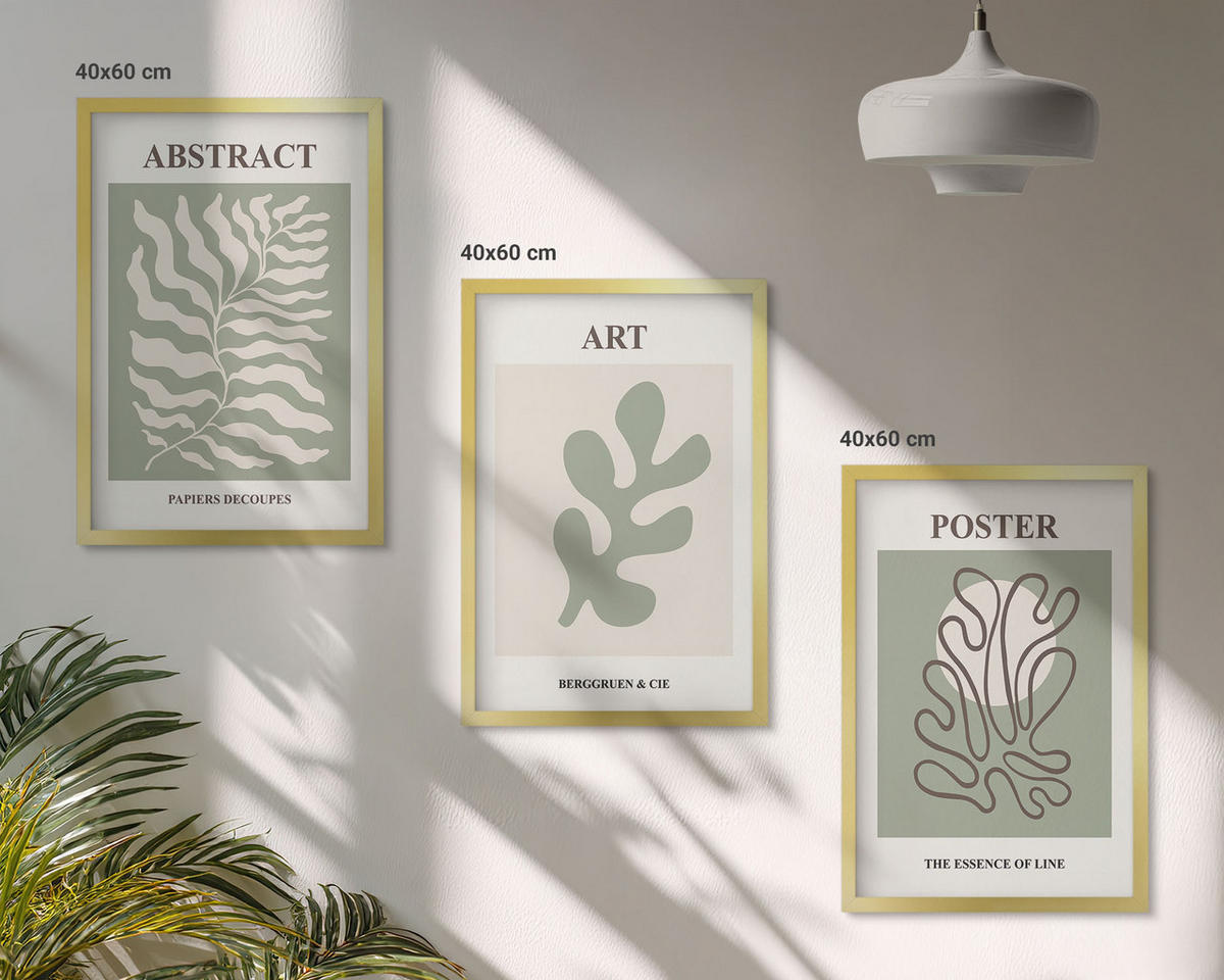 WANDBILDER 3er Set - 40x60 cm Goldrahmen - Poster mit Pflanzenmustern von Matisse - Goldfarben, Kunststoff (40/60cm) - ArtPrintCave