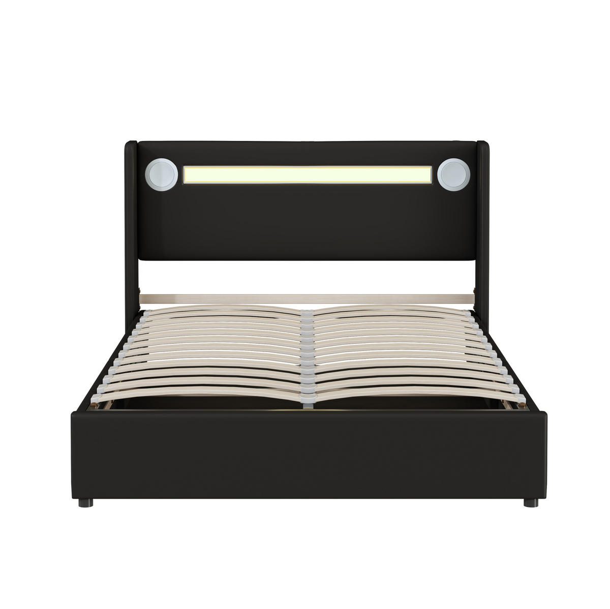 POLSTERBETT mit LED-Beleuchtung 140/200 cm mit Bettkasten und USB in Schwarz - Schwarz, Kunststoff (140/200cm) - BEAOK