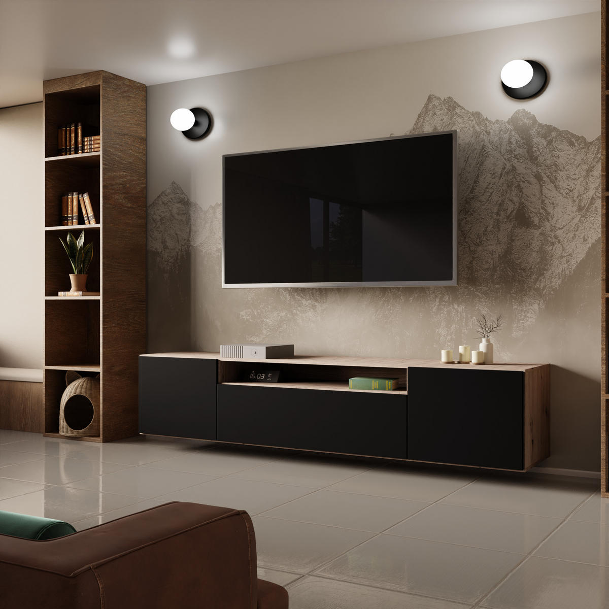 TV-SCHRANK LIO - Schwarz/Eiche Artisan, Holzwerkstoff (200/40/41cm) - Meblini