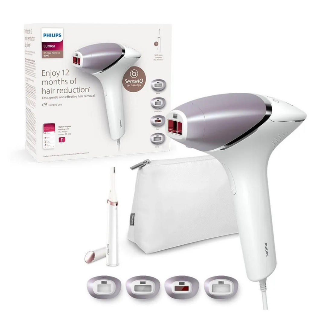 HAARENTFERNER IPL Gerät Weiß, 450000 Lichtimpulse, 4 Aufsätze, Körperpflege, Gesichtspflege, Intimbereich, Langzeit Haarreduktion, Beauty Gerät - Lila, Kunststoff (16/22/9.6cm) - Philips