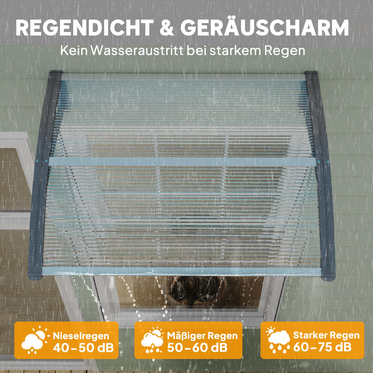 VORDACH-FÜR-HAUSTÜR Polycarbonat Silber - Silberfarben, Kunststoff (75/23/100cm) - Outsunny