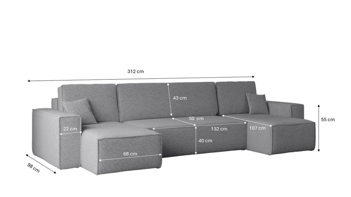 ECKSOFA Mit Schlaffunktion Und Bettkasten U-form BEST stoff Abriamo Grau - Grau, Holz (98/312cm) - Kaiser Möbel