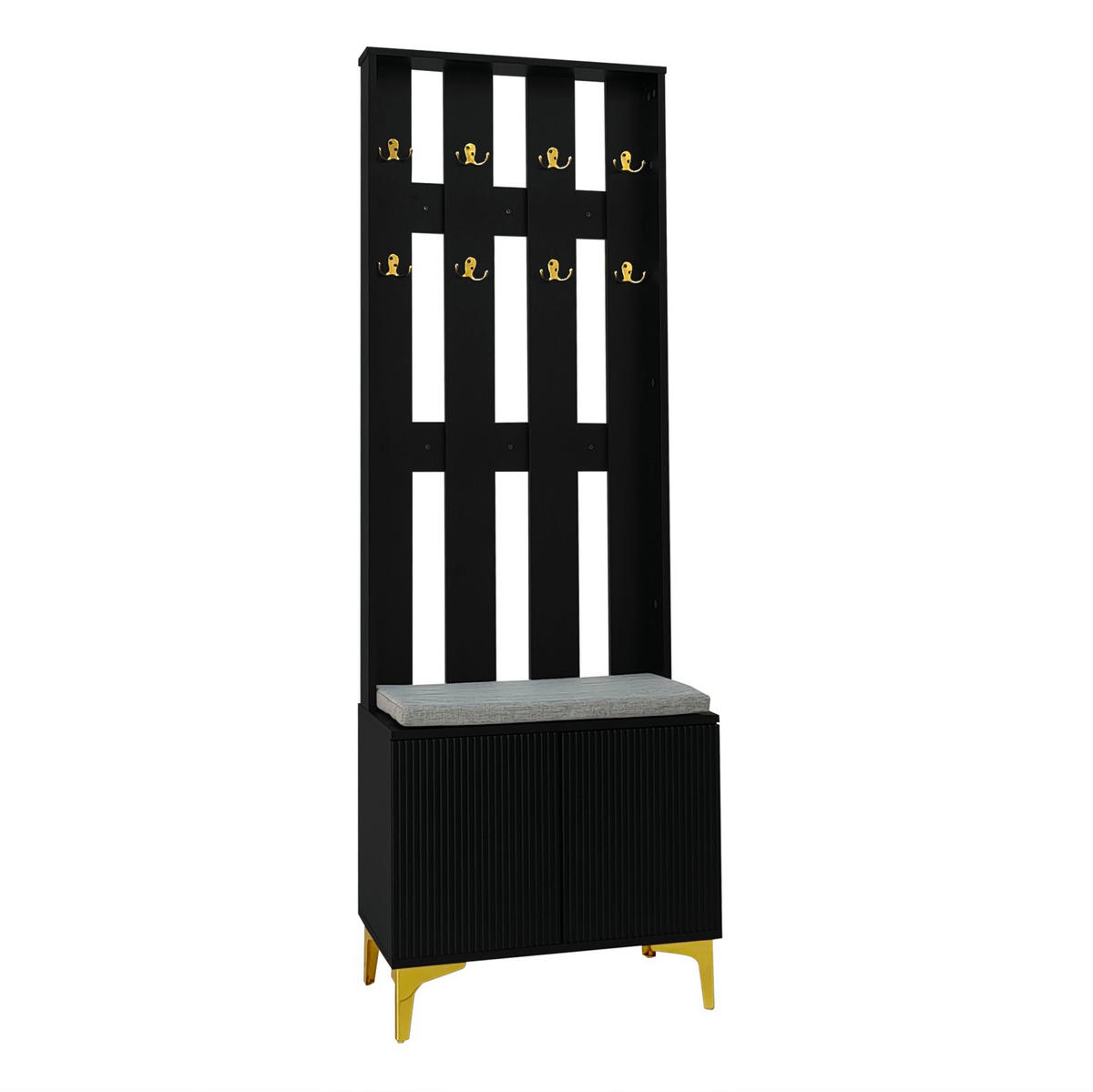 GARDEROBENSET mit Haken und Kissen 60,5 x 180,5 x 35,2 cm Schwarz Gold - Schwarz, Holzwerkstoff (35.2/180.5/60.5cm) - Beauniv