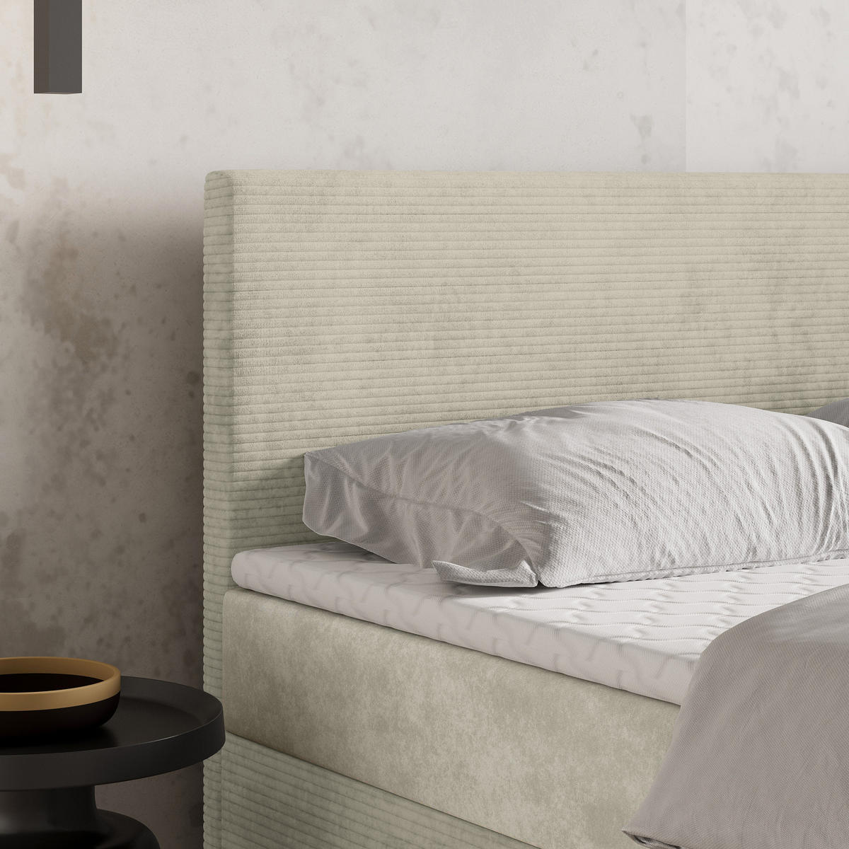 BOXBETT TORREL 160x200 cm mit Matratze und Topper - Creme - Creme, Holz (160/200cm) - MASSENO