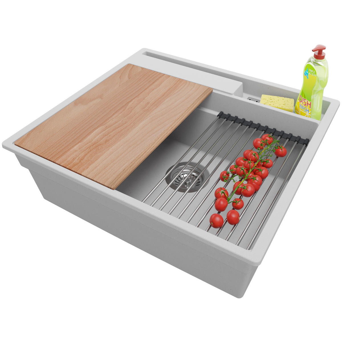 SPÜLBECKEN Oslo Pocket, 2-er set Grau 58/53 cm 1 Becken + Ablauf-Set + Küchenzubehörset ab 60er Unterschrank - Chromfarben/Beige, Kunststoff (58/20/53cm) - Primagran