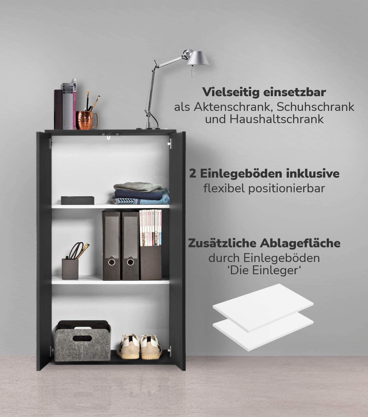 MEHRZWECKSCHRANK Der Schlanke - Schwarz, Holzwerkstoff (60/110/34cm) - Mokebo