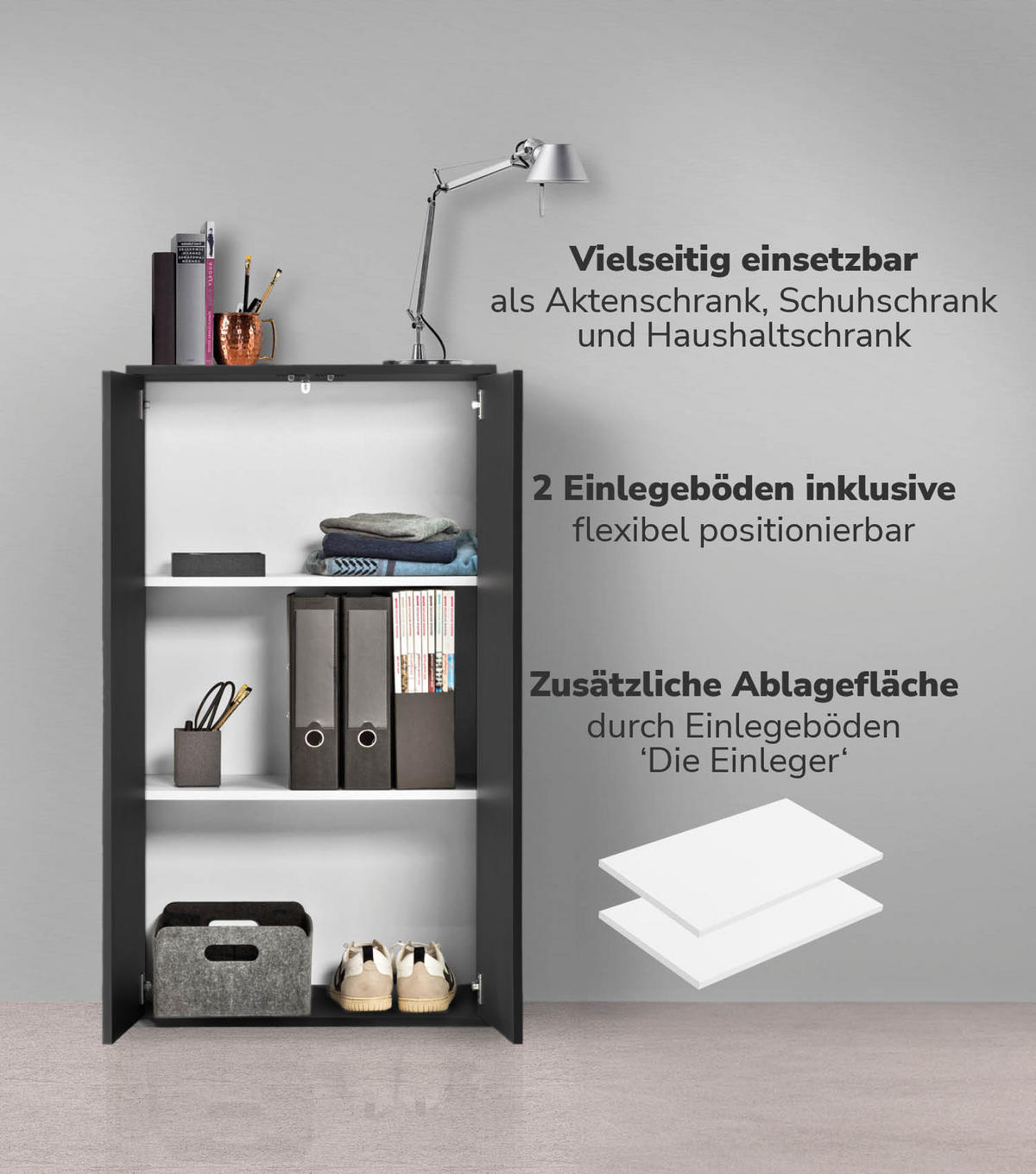 MEHRZWECKSCHRANK Der Schlanke - Schwarz, Holzwerkstoff (60/110/34cm) - Mokebo