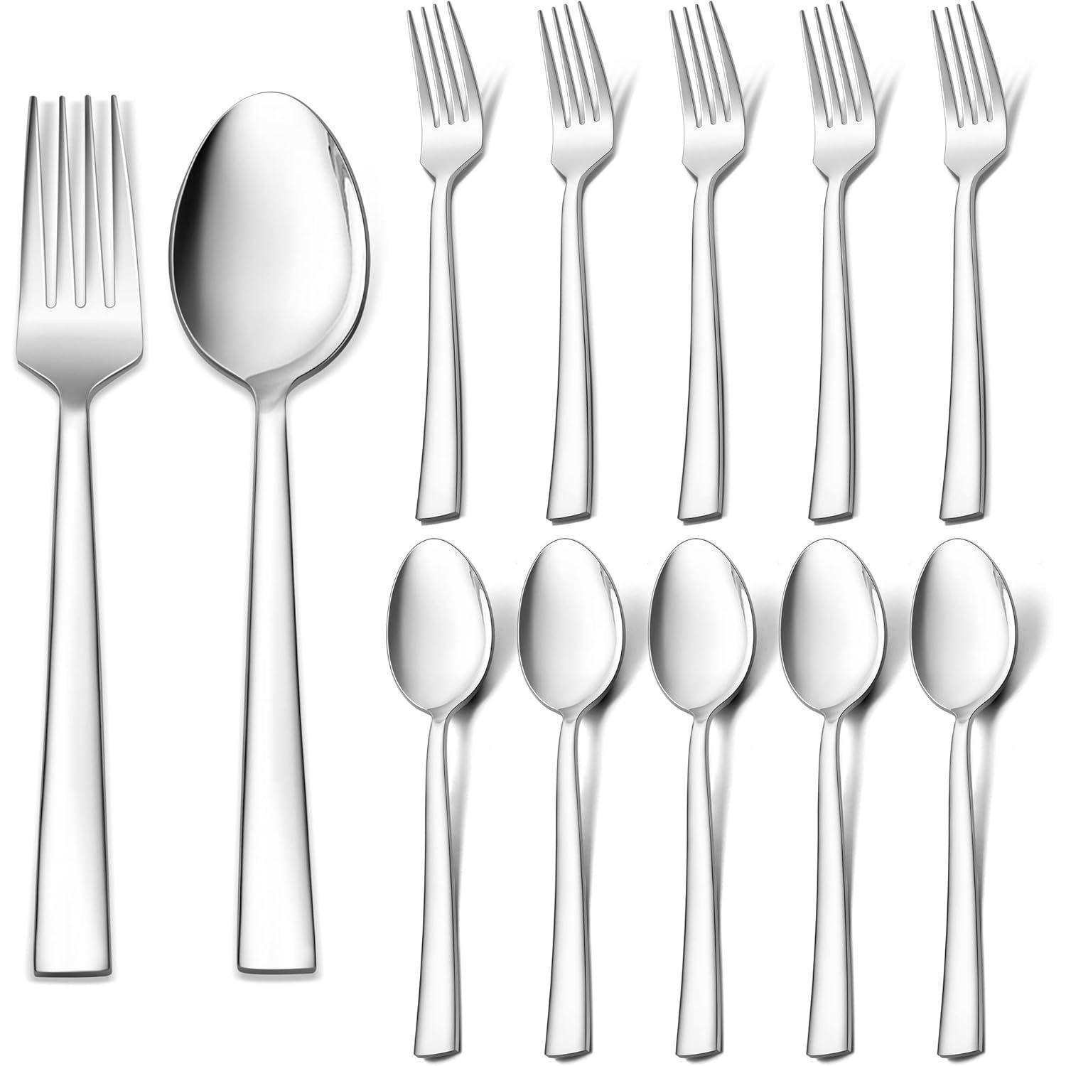 BESTECKSET 12-teilig Edelstahl 19.5 cm Hochglanzpoliert Quadratischer Griff - Silberfarben, Metall
