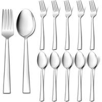 BESTECKSET 12-teilig Edelstahl 19.5 cm Hochglanzpoliert Quadratischer Griff - Silberfarben, Metall