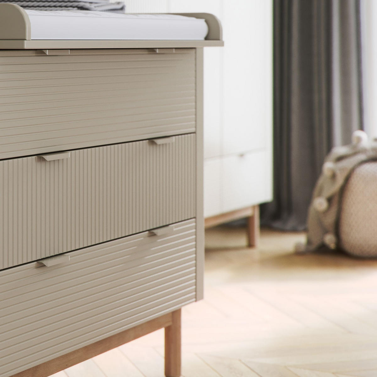 WICKELKOMMODE Lotti mit Schubladen - Beige, Holz (101/91/53cm) - KONSIMO®