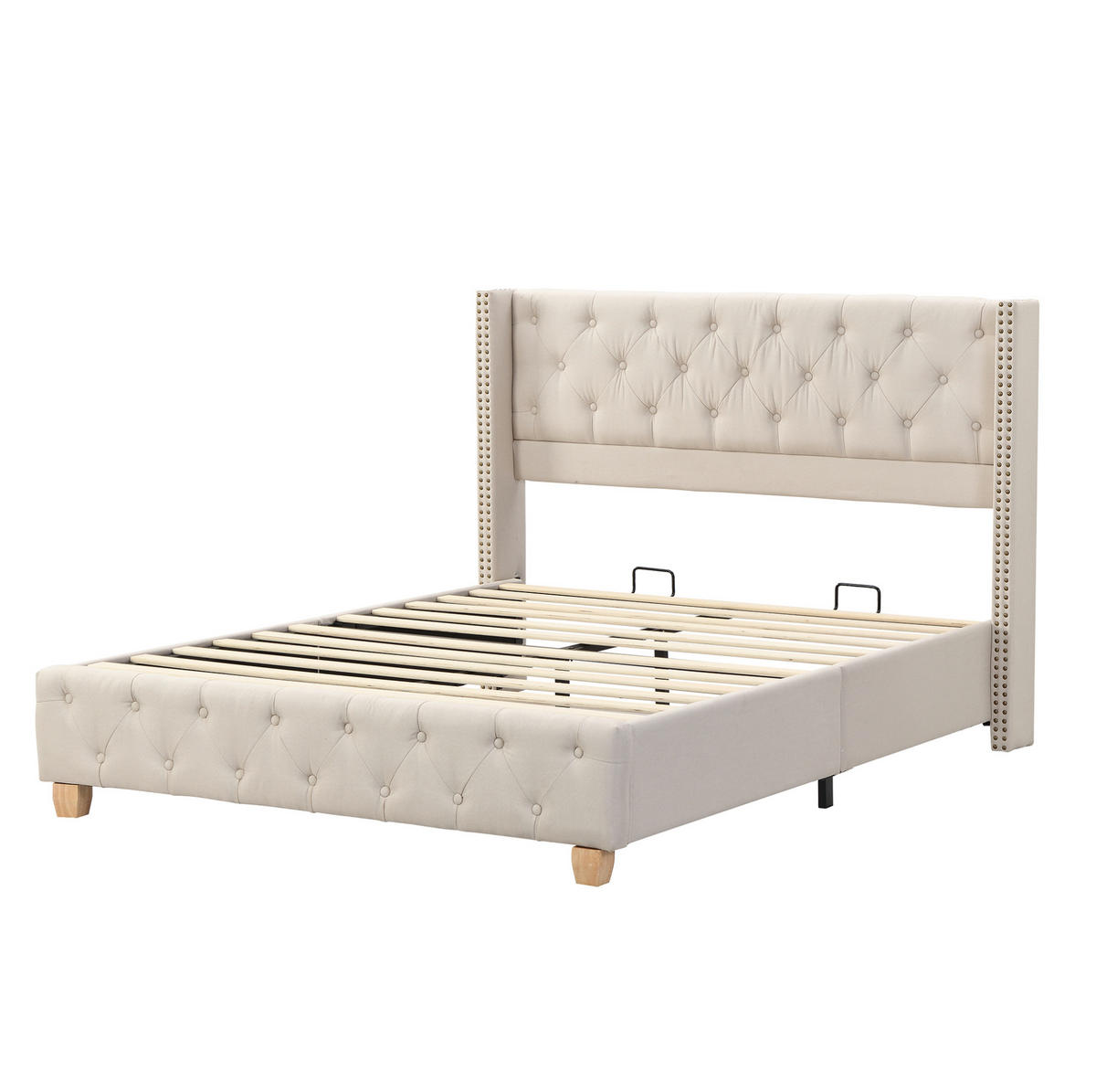 POLSTERBETT 140/190 cm Beige aus Leinen mit Knopfheftung - Beige, Textil (140/190cm) - OKMYHOME