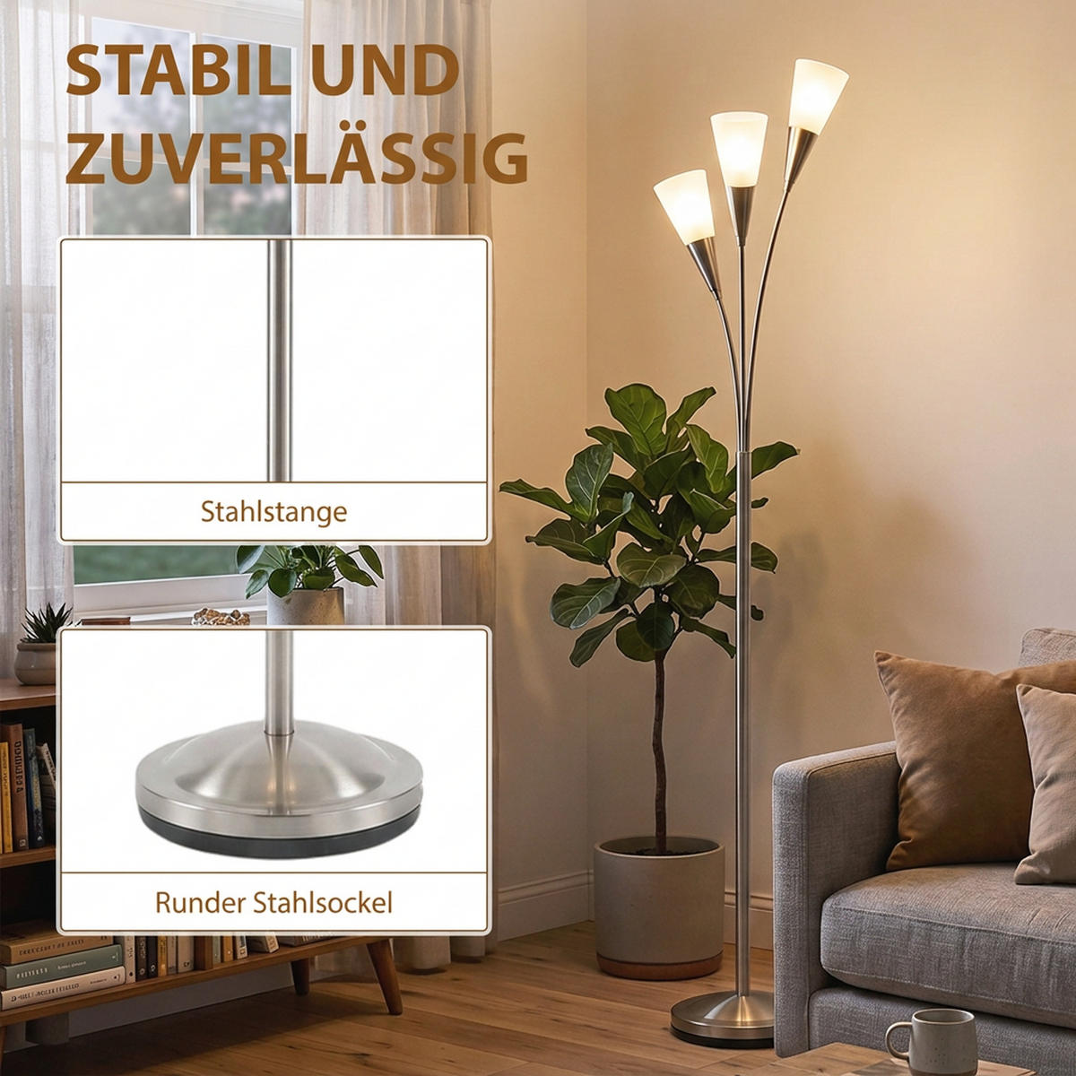 STEHLAMPE Glas Silber - Silberfarben, Glas (26/26/166cm) - HOMCOM