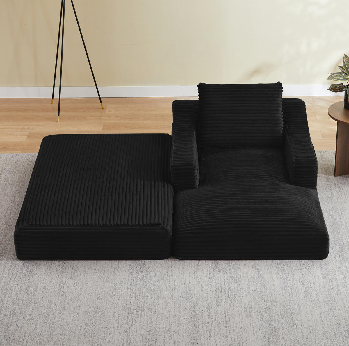 LOUNGESESSEL aus Cord mit Doppelschicht-Design Schwarz - Schwarz, Textil (162/68/100cm) - Meubliv