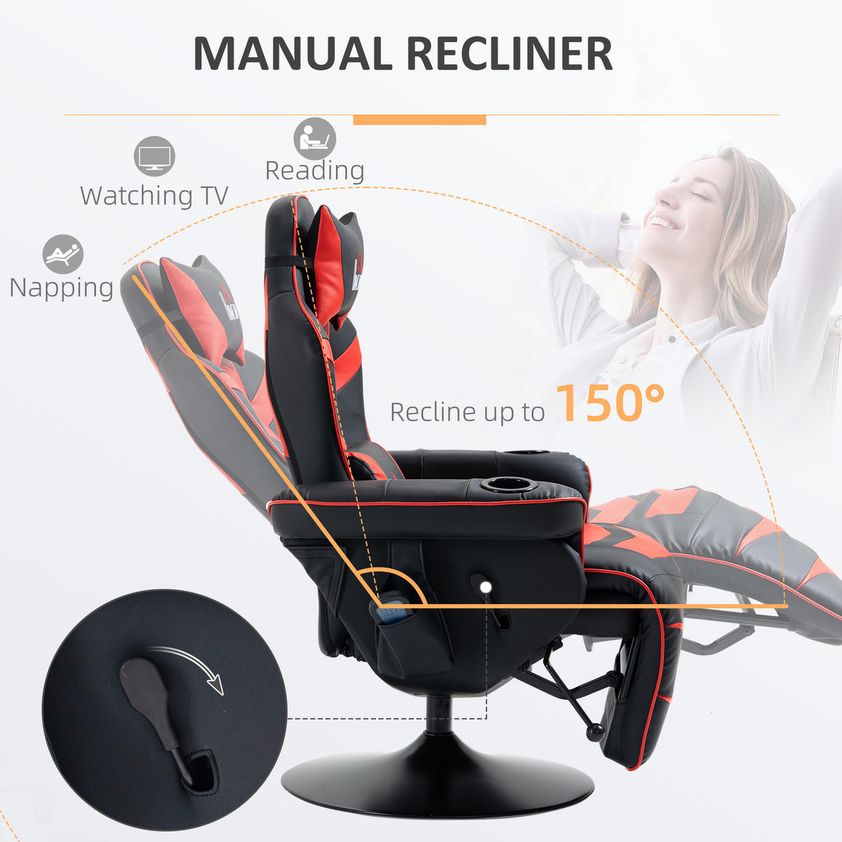 RELAXSESSEL mit Massagefunktion, Elektrisch Fernsehsessel mit Liegefunktion - Rot/Schwarz, Leder/Metall (82.5/111.5/78cm) - HOMCOM