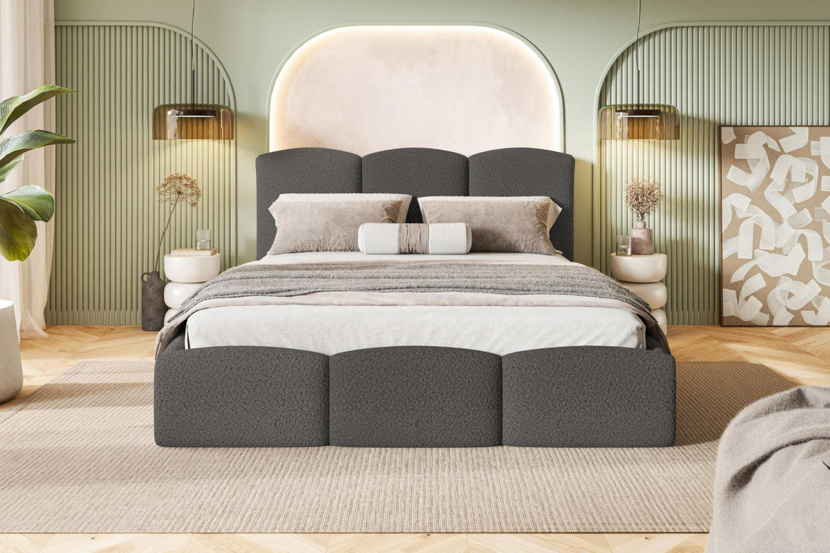 BETT 140x200 - Polsterbett mit Bettkasten und Holzrahmen - Modern Betten - Kuscheliger Catch-Me-Stoff - Kollektion Zoya - Grau - Grau, Holz/Textil (140/200cm) - Alpi-Möbel