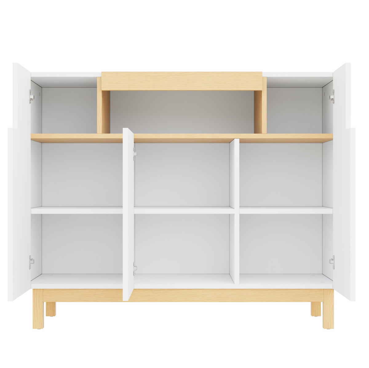 KOMMODE aus Spanplatte 120,5x42x96cm in Weiß mit 3 Türen & offenem Fach - Weiß, Holzwerkstoff (120/96/42cm) - Modfu