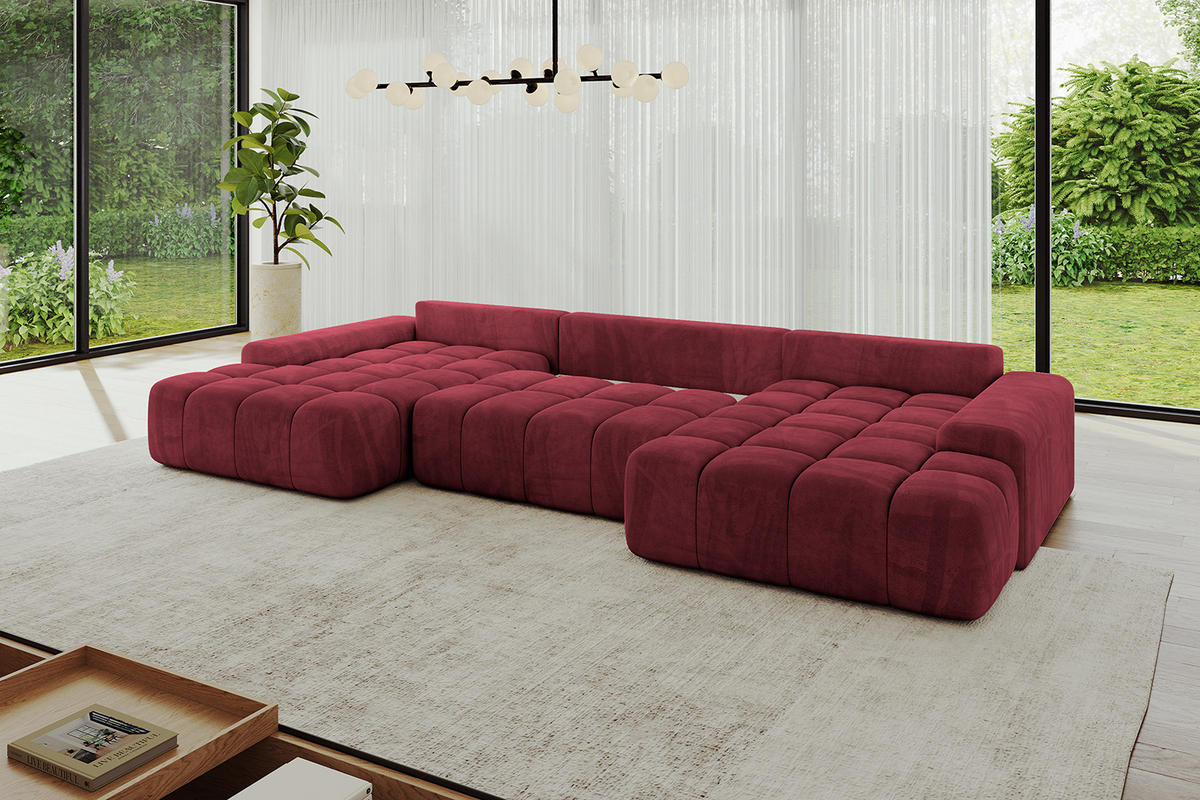 WOHNLANDSCHAFT ENSI-U - 353x164x69 cm Bordeaux - Bordeaux, Holzwerkstoff/Kunststoff (357/69/164cm) - ALTDECOR