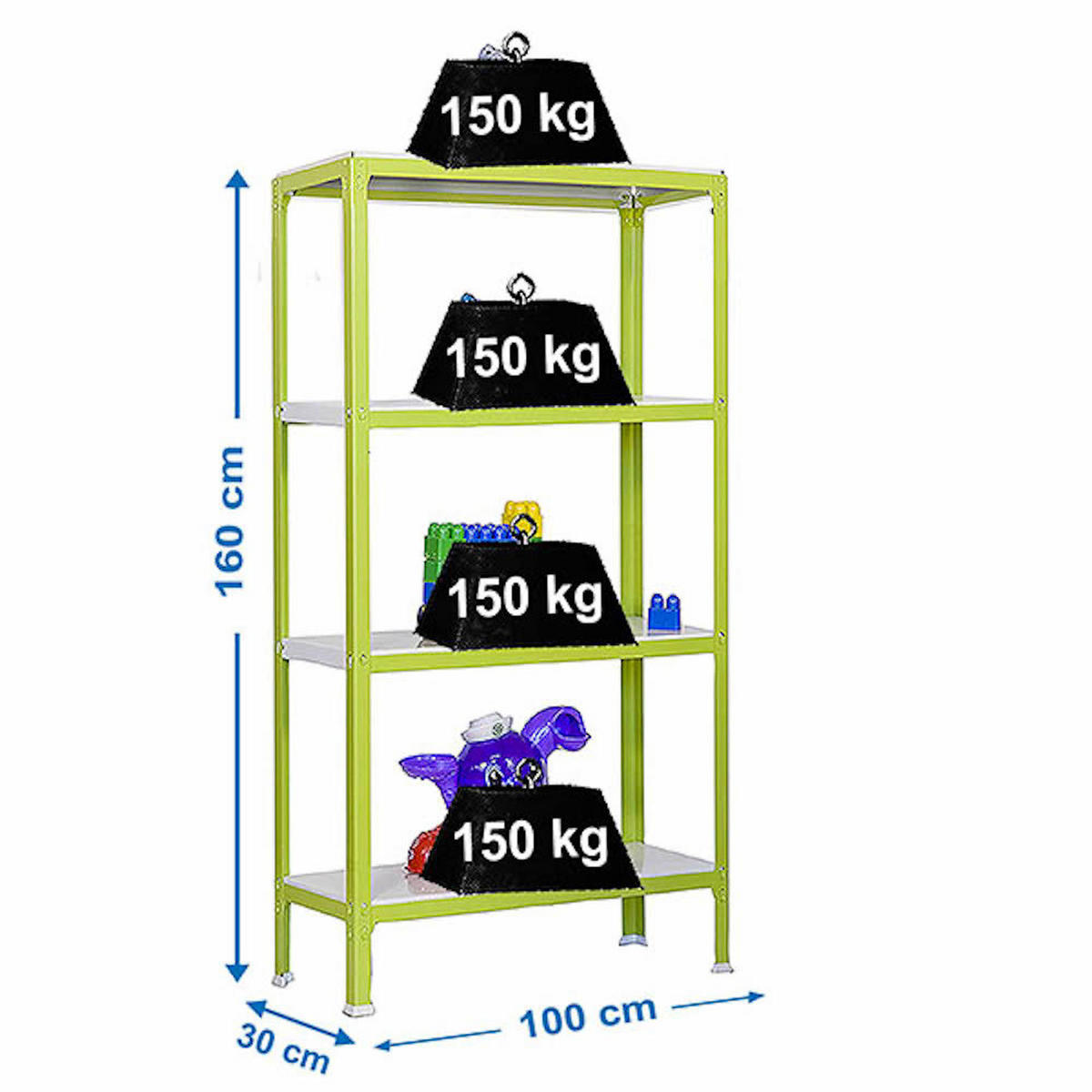 WOHNREGAL LIVING KOALA METAL mit 4 Fachböden | HxBxT 160x100x30cm | Fachlast 150kg | Grün/Weiß - Grün, Metall (100/160/30cm) - PROREGAL