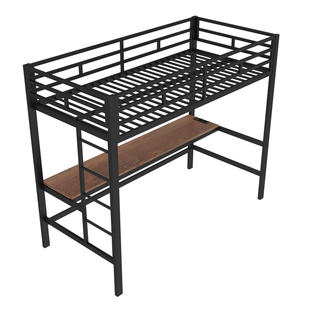 HOCHBETT 90/200 cm mit Schreibtisch, LED-Lichtleiste, USB, Steckdose und Typ-C, Metall, Schwarz - Schwarz, Metall (90/200cm) - Redom