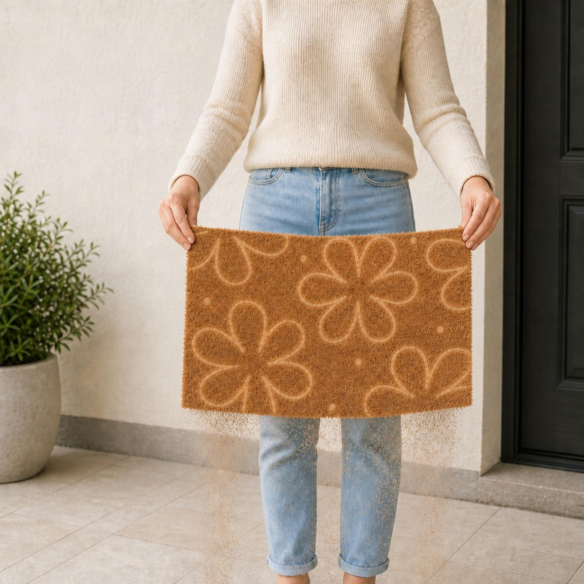 FUSSMATTE Natur Kokosfaser rutschfest 60x40 cm - Hellbraun, Kunststoff/Textil (60/40cm) - Relaxdays