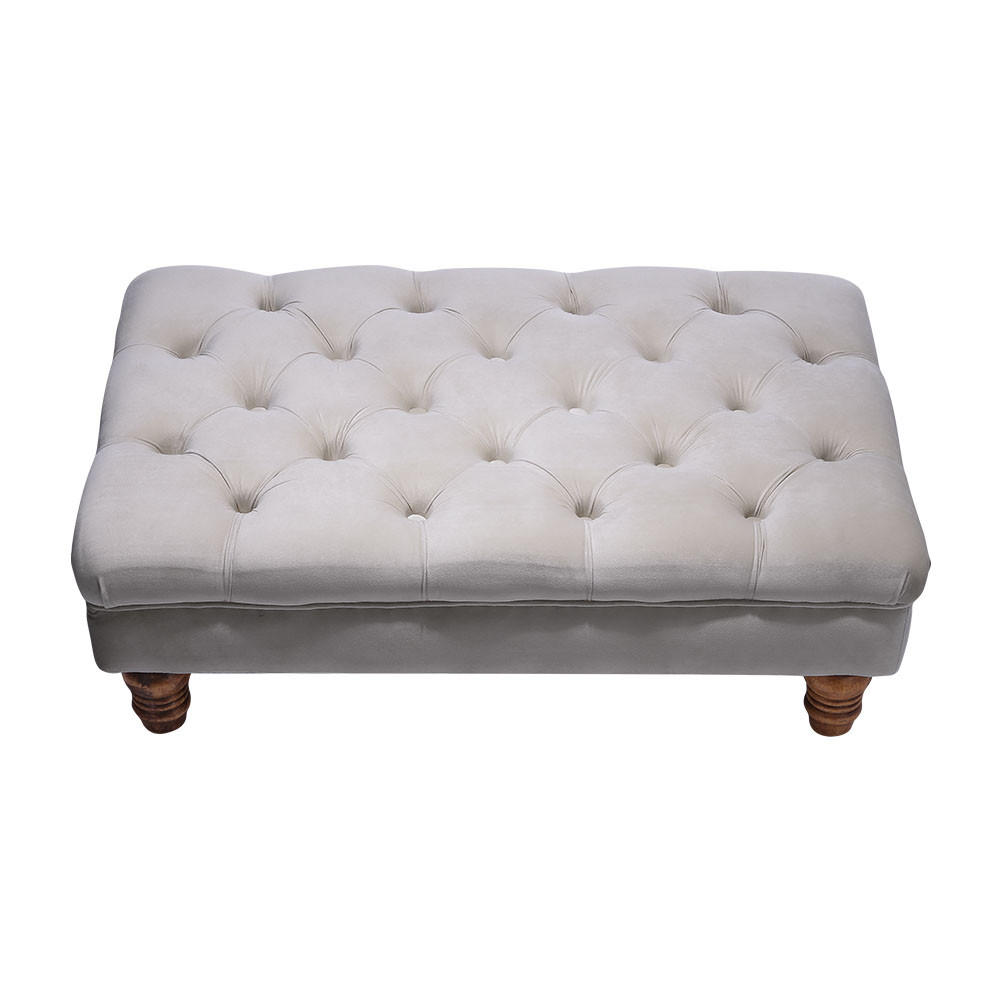 POLSTERHOCKER 90/60/30 cm Knopfheftung Holzbeine Flanell Grau - Walnussfarben/Grau, Holz/Textil (90/30/60cm) - Livingandhome